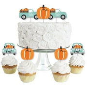 Big Dot of Happiness Happy Fall Truck - Dessert Cupcake Toppers - Harvest Pumpkin Party Clear Treat Picks - Set of 24