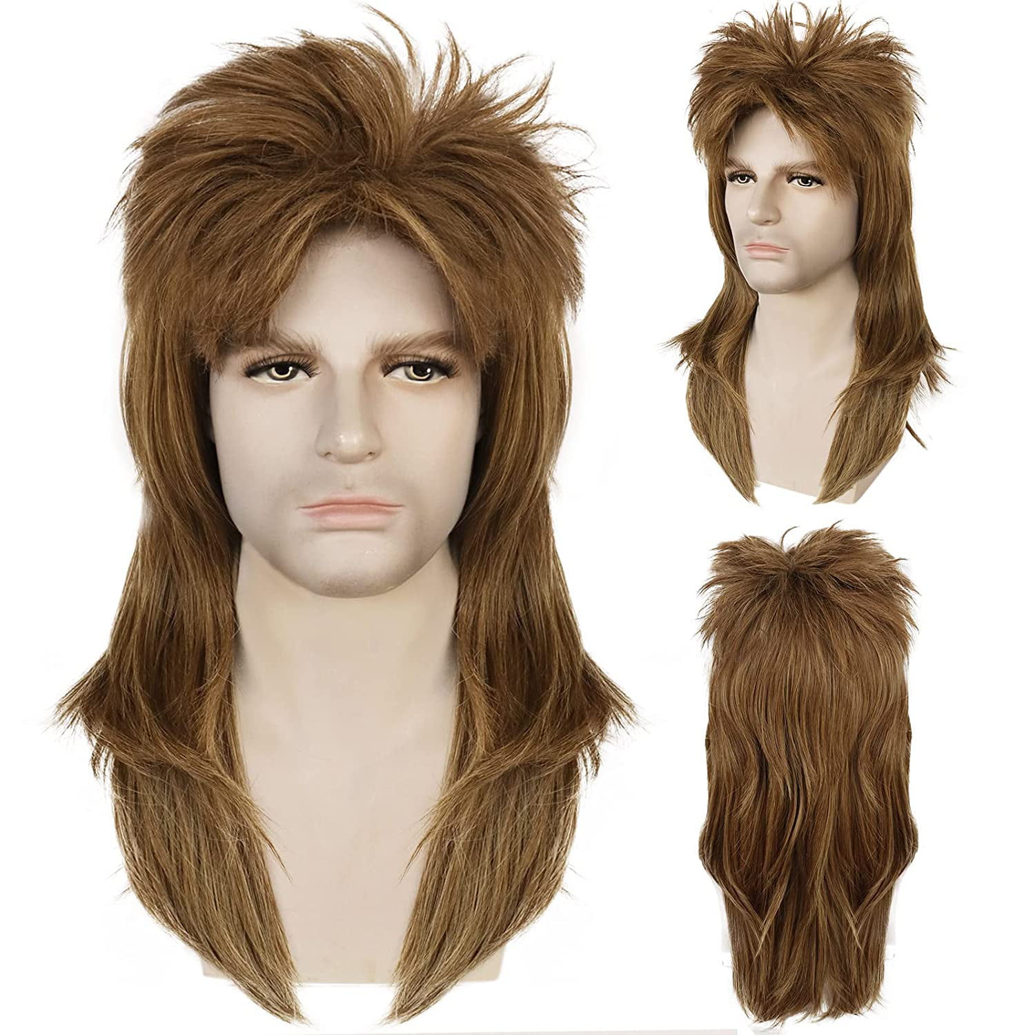 ANOGOL Merica Joe Dirt Cosplay Wig Wayne Campbell Wig Patrick Swayze  Costume Wigs for Adult for Man Brown Shoulder Length Wigs Synthetic Hair  for Halloween Party 
