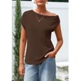 thumbnail image 3 of Remera PRETTYGARDEN de Punto con Hombros Descubiertos y Manga Corta Color Café Talle S, 3 of 9