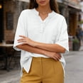 thumbnail image 2 of Guluxicc V Neck T Shirts for Women 3/4 Sleeve Solid Color Drawstring Neck Loose Fit Casual Oversized Womens Tee Shirts Cozy Tops, 2 of 8