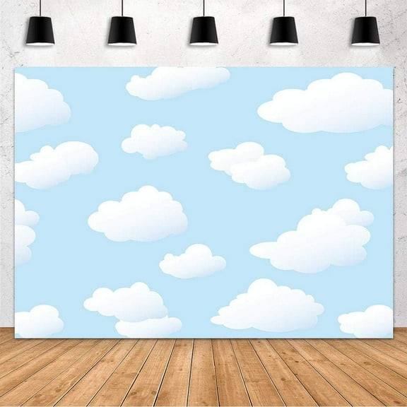 Blue Sky Backdrop Cloud Cartoon Birthday Party Decoration Backdrop for Boy World Travel Aviator Step and Repeat Dessert Baby Shower Photography Background Banner Studio Photo Props