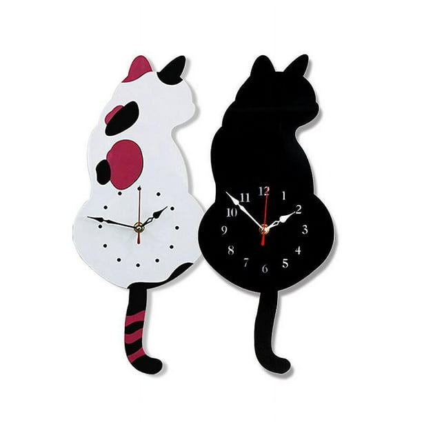Reloj de pared Reloj de pared acrílico creativo DIY con gato con péndulo de cola oscilante, reloj de péndulo silencioso para sala de estar Dormitorio Cocina Decoración del hogar (n