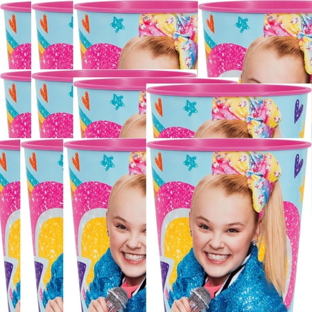 Unique JoJo Siwa Multicolor Plastic Stadium Cup - 16 oz (12 Pc.) - Reusable Party Cup - Perfect Kids Party Favors