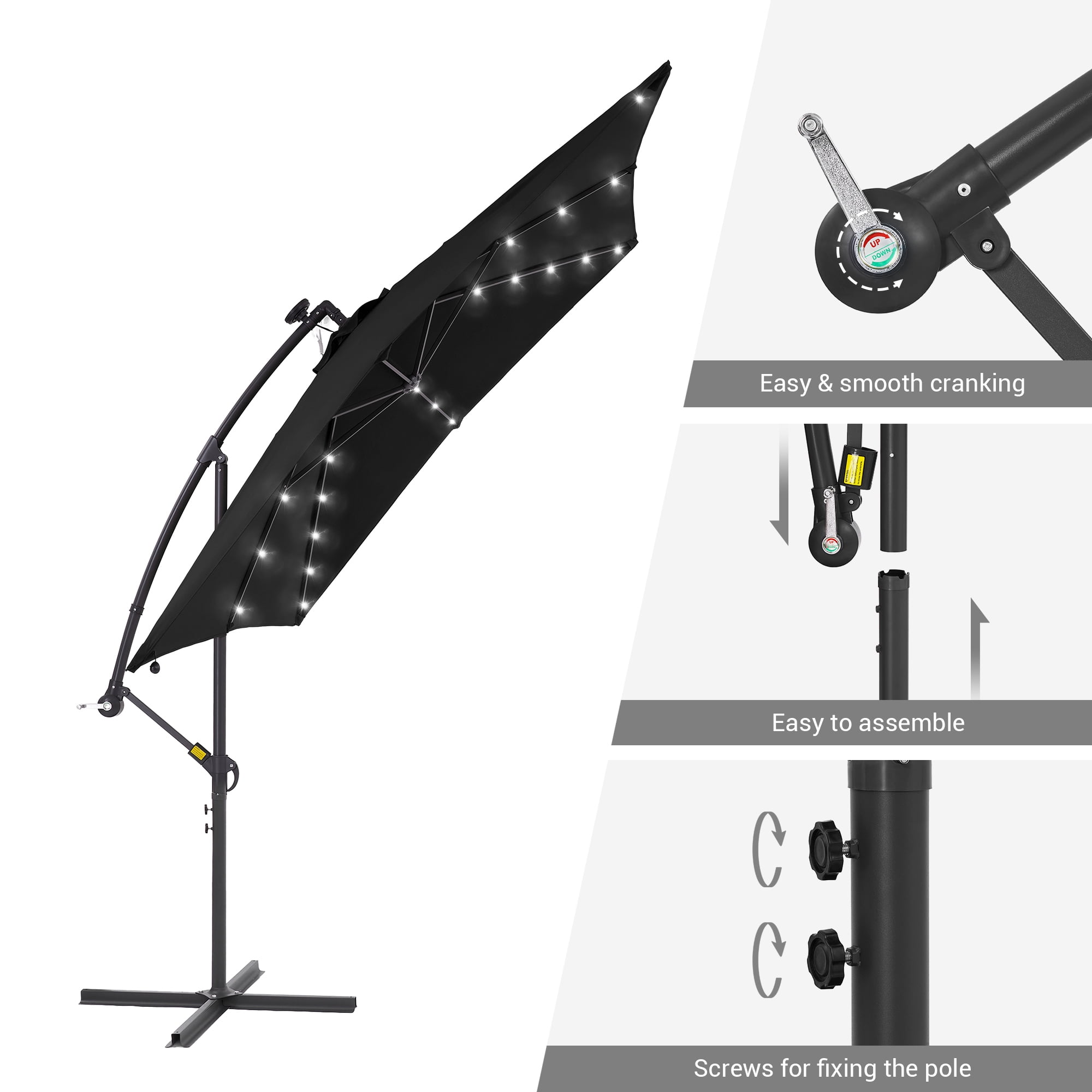 ACEGOSES 8.2x8.2ft LED Square Outdoor Patio Canopy Offset Umbrellas for Villa Gardens, Lawns and Yard,Black