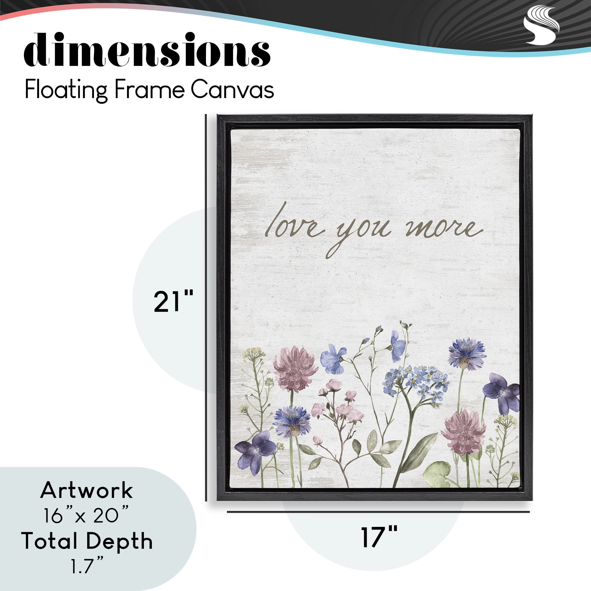 Love You More Wildflowers Black Framed Floater Canvas Wall Art, design by Lettered and Lined