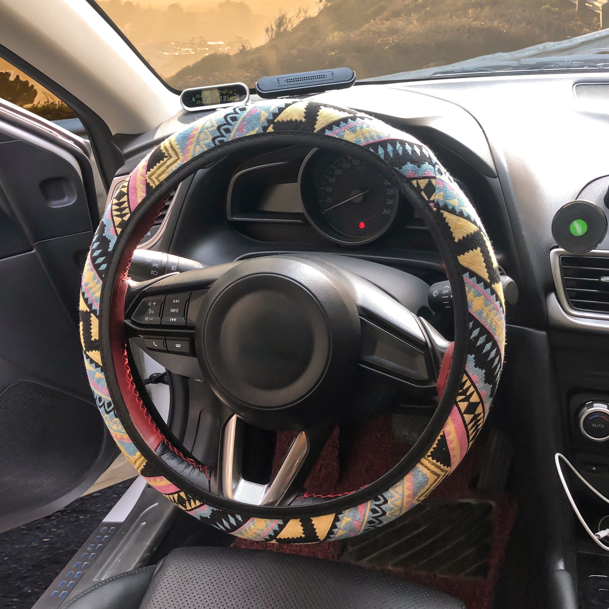 Unique Bargains Car Steering Wheel Cover with Multicolor Printing Wave Pattern