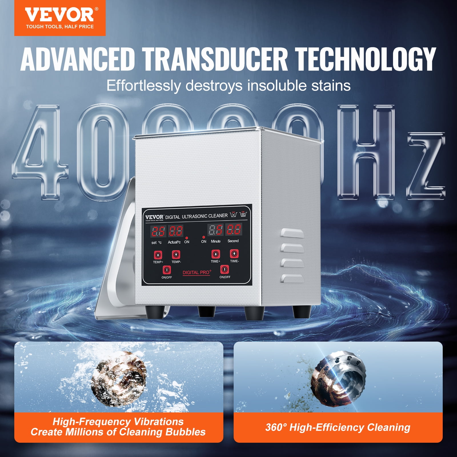 VEVOR Ultrasonic Cleaner, 1.3L Professional 60W Cleaning Machine with Timer & Heater, 40kHz Digital Ultrasonic Cleaner with Basket for Watch Glasses Jewelry Retainer Industrial Parts Tools