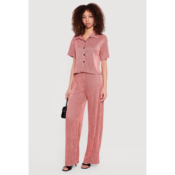 Women's Plisse Striped Wide Leg Pants