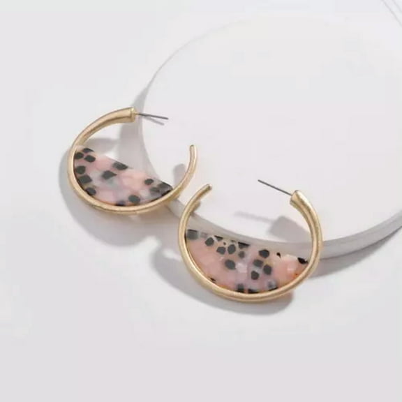 Matte Gold Circle Hoops Tortoise Shell Acrylic Half Round Hoop Women Earrings