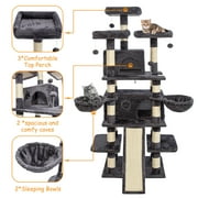68 Inches Multi-Level Big Cat Tree, Tall Multi-Cats Tower with 2 Big Cat Condo &Cat Hair Brush, Large Cat Tree with 3 Padded Plush Perches & Scratching Posts