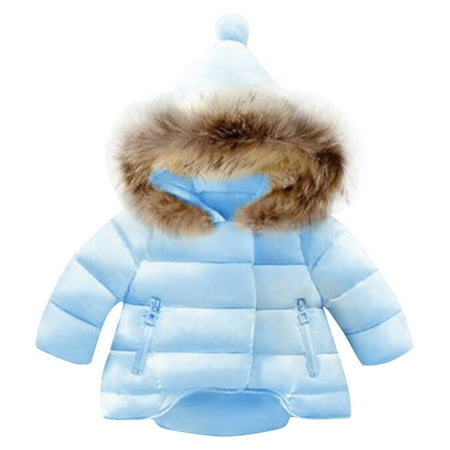 

EHTMSAK Toddler Baby Boy Girls Zip Up Long Sleeve Jackets Children Fall Winter Pockets Outerwear Faux Fur Hooded Coat Blue 1Y-6Y 100