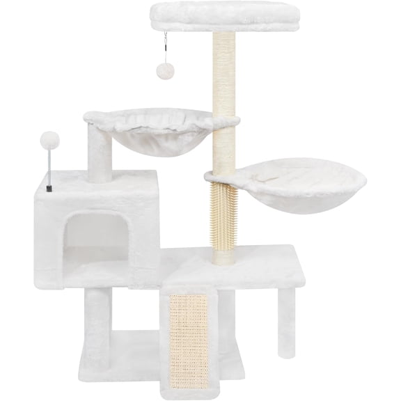 Cat Tree with Cat Condo and Two Hammocks, Cat Tower with Scratching Posts and Scratching Pads