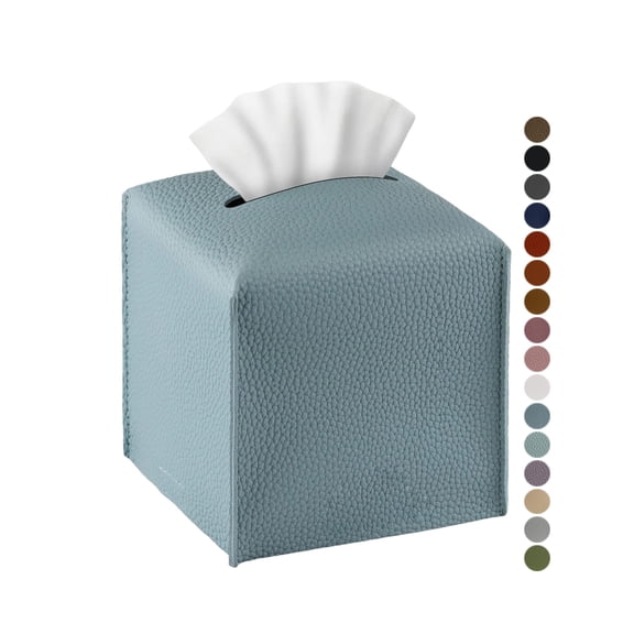 PU Leather Tissue Box Cover, Square Modern Tissue Holder Case for Facial Paper, Organizer Dispenser for Bathroom Vanity, Office Desk, Car, Nightstand, Outdoor Tent, Dining Table, Single Blue