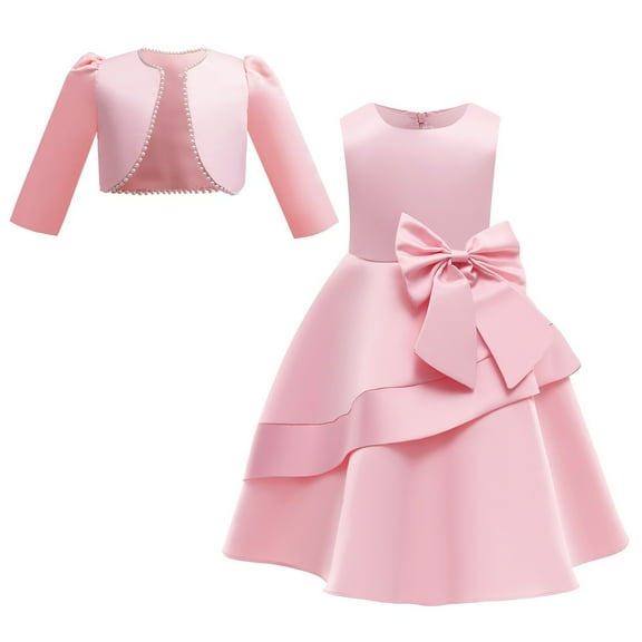 Otqutp Casual Dresses for Baby Girls Cichic Elegant Girls Dress Satin Gowns With A Pearl Coat for Formal Party Wear 2 10Years Kid(RD1,5-6 Years)