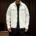 thumbnail image 2 of Men's Casual Denim Jacket Autumn New Broken Embroidery Cardigan Coat Lightweight Comfortable Stylish Outerwear, 2 of 2