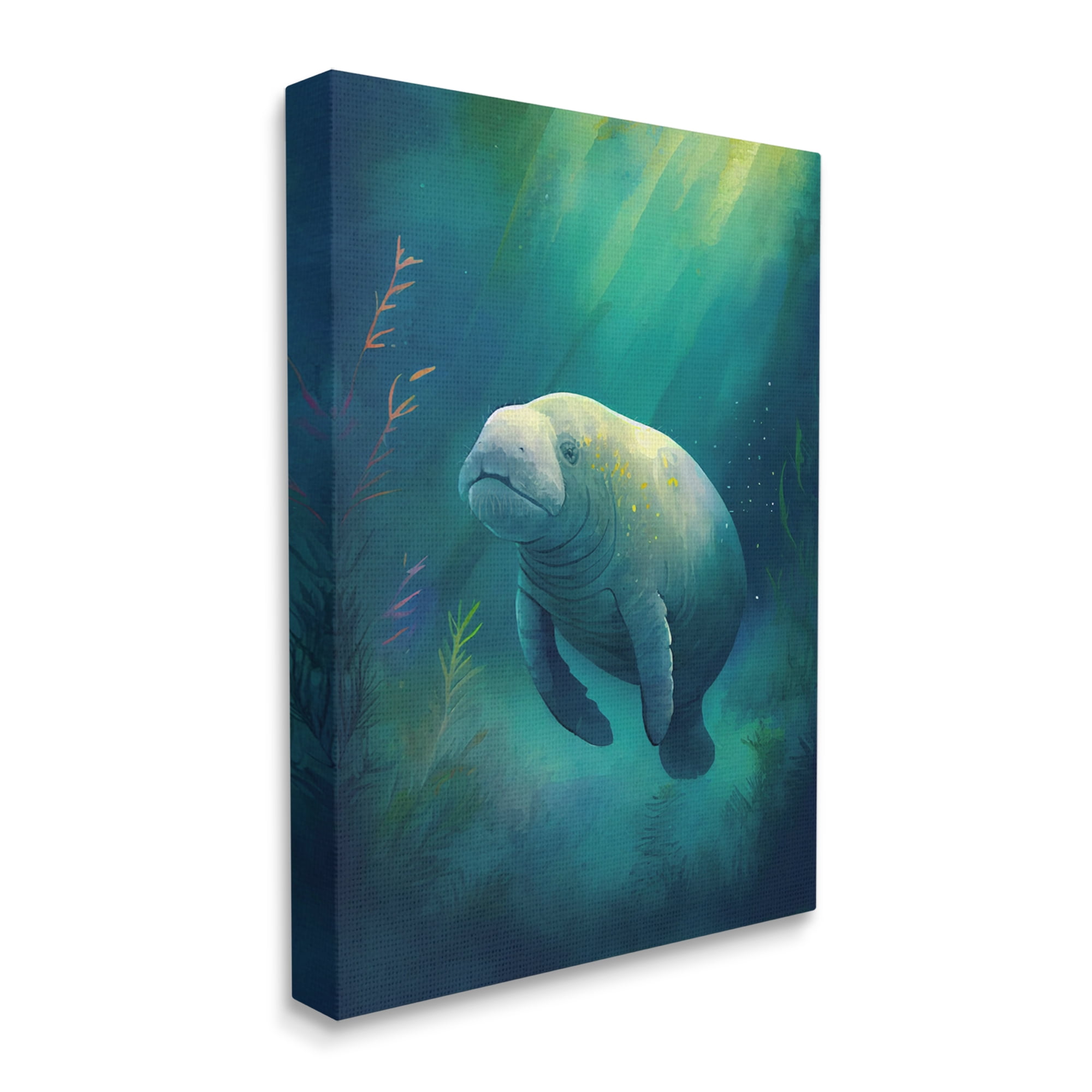 Stupell Industries Manatee Underwater View Animals & Insects Painting Gallery Wrapped Canvas Art Print Wall Art, 24 x 30