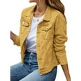 thumbnail image 2 of Jean Jackets for Women Basic Long Sleeve Button Down Denim Jacket Cropped Fashion Jean Jacket Earth Yellow XXL, 2 of 7