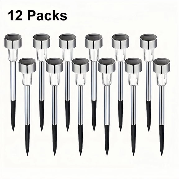 12 pack Solar Pathway Lights , White LED Outdoor Solar Lights IP44 , 11.61" Stainless Steel Garden Stake Lights for Yard, Patio, Driveway