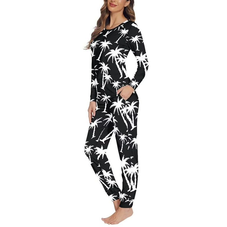 Renewold Trendy Pajamas for Women Long Sleeve Scoop Neck Comfortable  Nightwear Winter Night Aztec Horses Dreamcatchers Sleepwear Casual Sport  Jogger