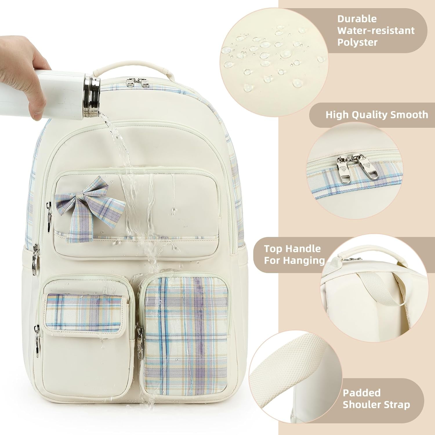 AO ALI VICTORY Backpack, large-capacity school bag, 15.6-inch laptop bag, casual travel and daily backpack College Backpacks Backpack Set Anti Travel Back Pack Large Bookbags forTeens Women(white）
