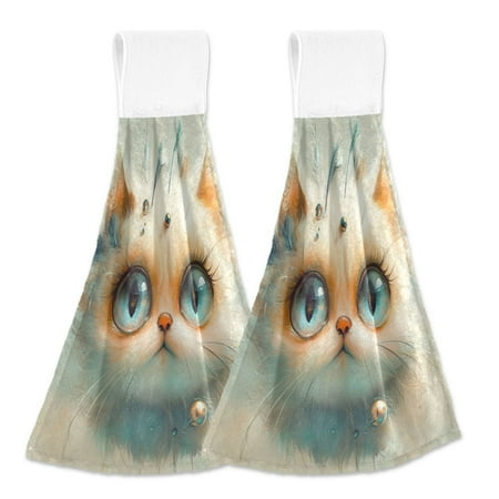 

2 Bathroom Towels Kitchen Towels 18.2x14In Velcro Hand Wipes Dish Cloths & Dish Towels Washroom Towels Face Towel Hand Wipes Blue-eyed Cat