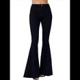 thumbnail image 1 of Pantalones Vaqueros Acampanados con Parches de Estrellas para Mujer, Cintura Media, Corte Acampanado, Elásticos, Pierna Recta, Ajustados. Negro L, 1 of 10