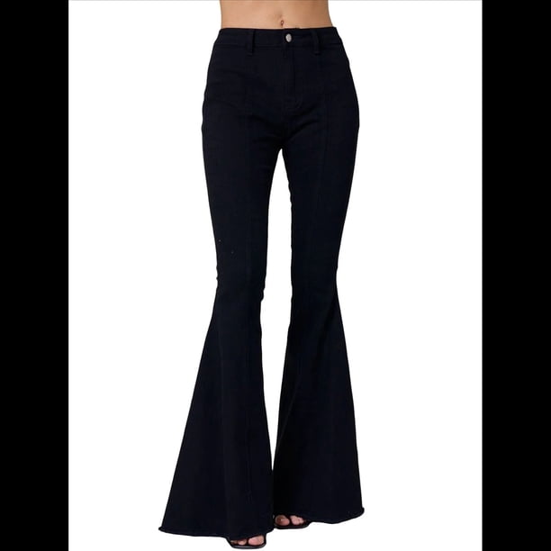 Pantalones Vaqueros Acampanados con Parches de Estrellas para Mujer, Cintura Media, Corte Acampanado, Elásticos, Pierna Recta, Ajustados. Negro XL