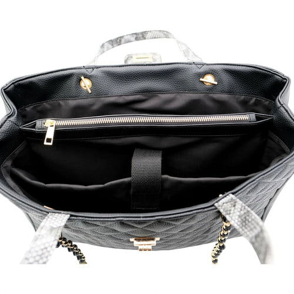 Bhumane Laptop Tote Shoulder Bags (up to 15.6 inch) Water Resistant Quilted Handbag Large Capacity with Padded Compartment Business Work Office Compatible with MacBook & Notebook (Black w gray snake)