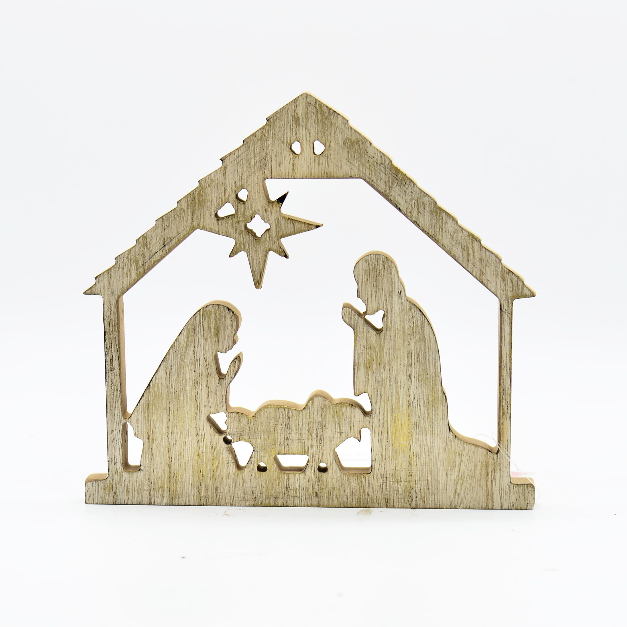 Holiday Time Natural Brown Wood Nativity Scene, Decorative Accent