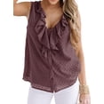 thumbnail image 3 of QAFOPEH Women V Neck Sleeveless Ruffled Stitching Button Dot Crochet Top, 3 of 5