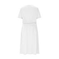 thumbnail image 5 of Sundresses for Women 2025 Plus Size Short Sleeve Crew Neck A-Line Flowy Pleated Waist Summer Midi Swing Beach Dresses White L, 5 of 10