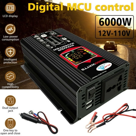 Car Power Inverter, Modified Sine Inverter 6000 Watts Peak Power Inverter DC 12V to AC 110V with Universal Socket, USB Port, Cigarette Lighter Adapter for Truck/ Boat/RV/Car