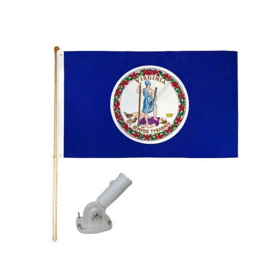 5' Wooden Flag Pole Kit W/ Nylon White Bracket 3x5 State Of Virginia Poly Flag