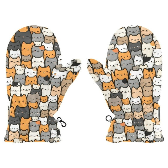 Cute Cat Crowd Cold Weather Mittens Cozy Gloves with Adjustable Fit Perfect for Outdoor Fun
