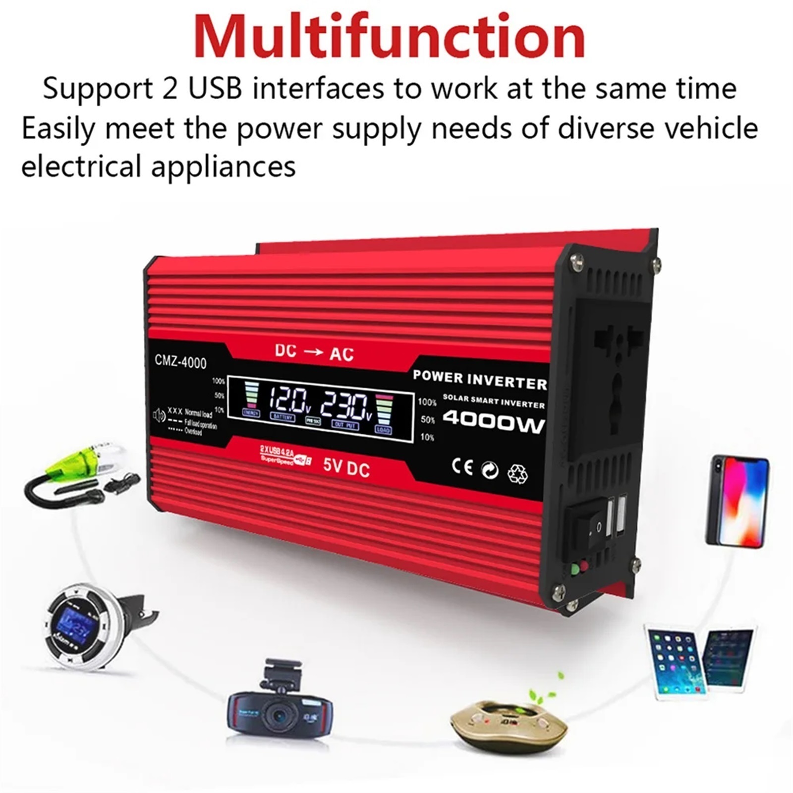4000W Car Inverter Converter LCD Display Voltage Transformer Car Adapter Modified Sine Wave Charge Converter ,Voltage Protection