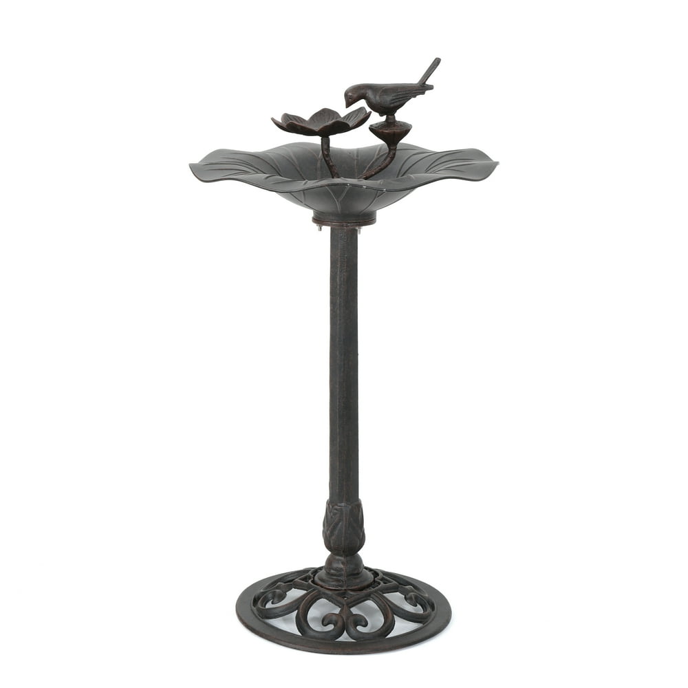 Lancaster Outdoor Aluminum Top Bird Bath with Iron Base, Bronze