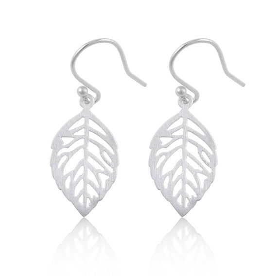 SilverCloseOut Sterling Silver Teens Brushed Leaf Dangling Fishhook Earrings