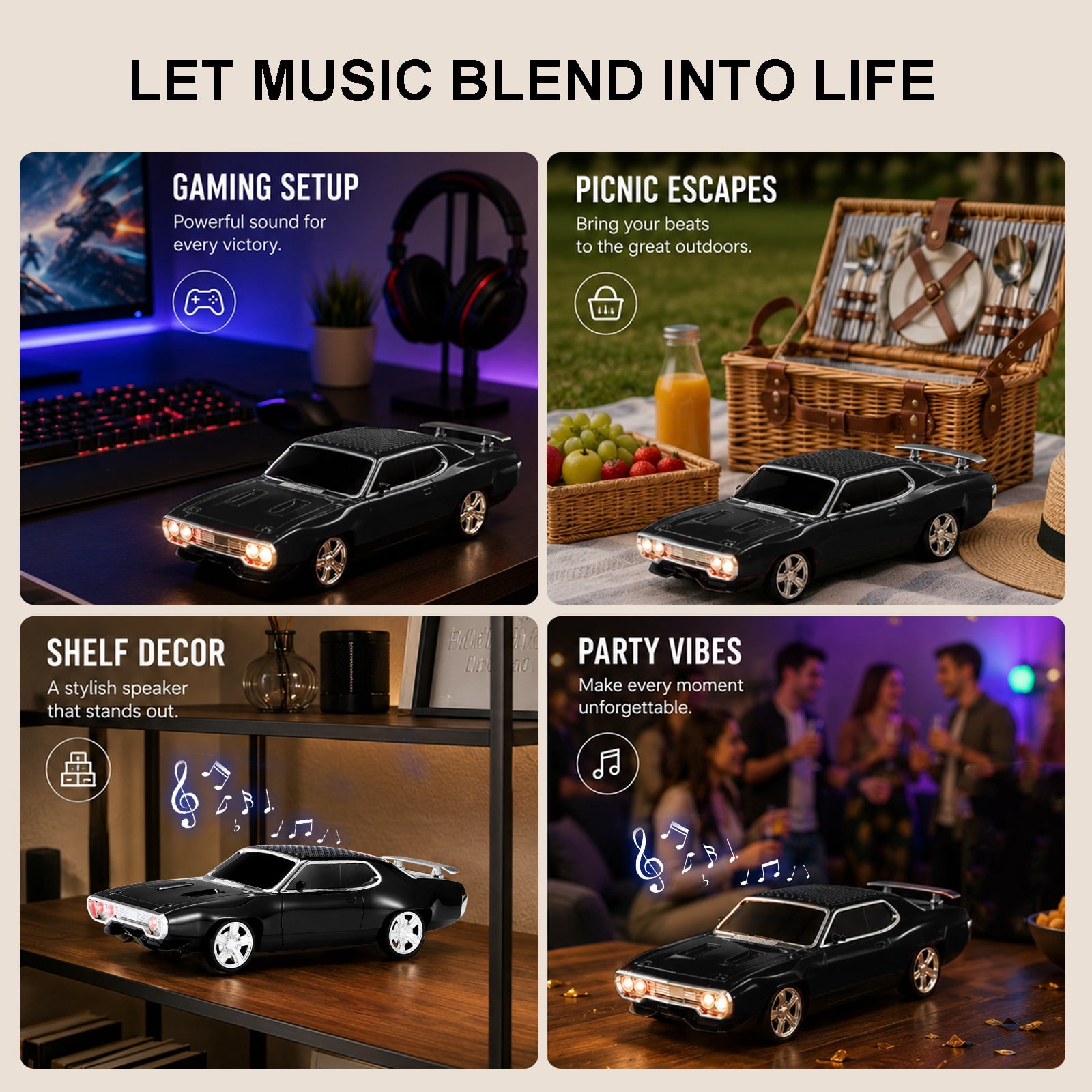 WSTER WS-620 Retro Muscle Car Portable Bluetooth Speaker, 2*5W Heavy Bass Wireless Speaker, Bluetooth 5.4, TWS Pairing, FM Radio, TF/USB, Hands-Free Call,The perfect gift for family and friends