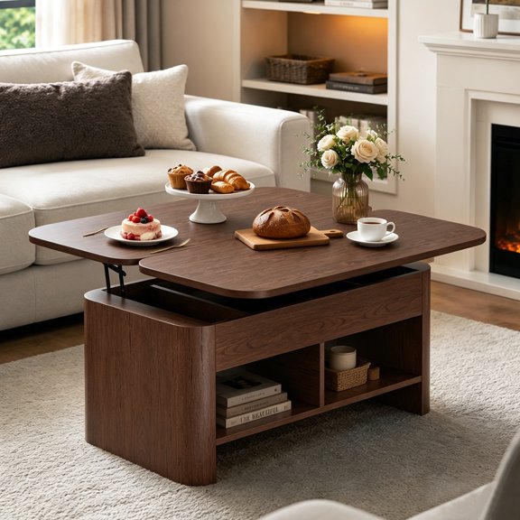 Limthesky Limthesky 37.5" Lift Top Coffee Table with Hidden Storage, 4 in 1 Modern Coffee Table Converts to Dining Table for Living Room, Small Spaces( Brown)