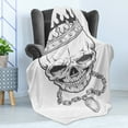 thumbnail image 4 of King Soft Flannel Fleece Throw Blanket, Sketchy Skull Crown Hip Hop Street Style Necklace Chain Gem Image Print, Cozy Plush for Indoor and Outdoor Use, 60" x 80", Charcoal Grey White, by Ambesonne, 4 of 5