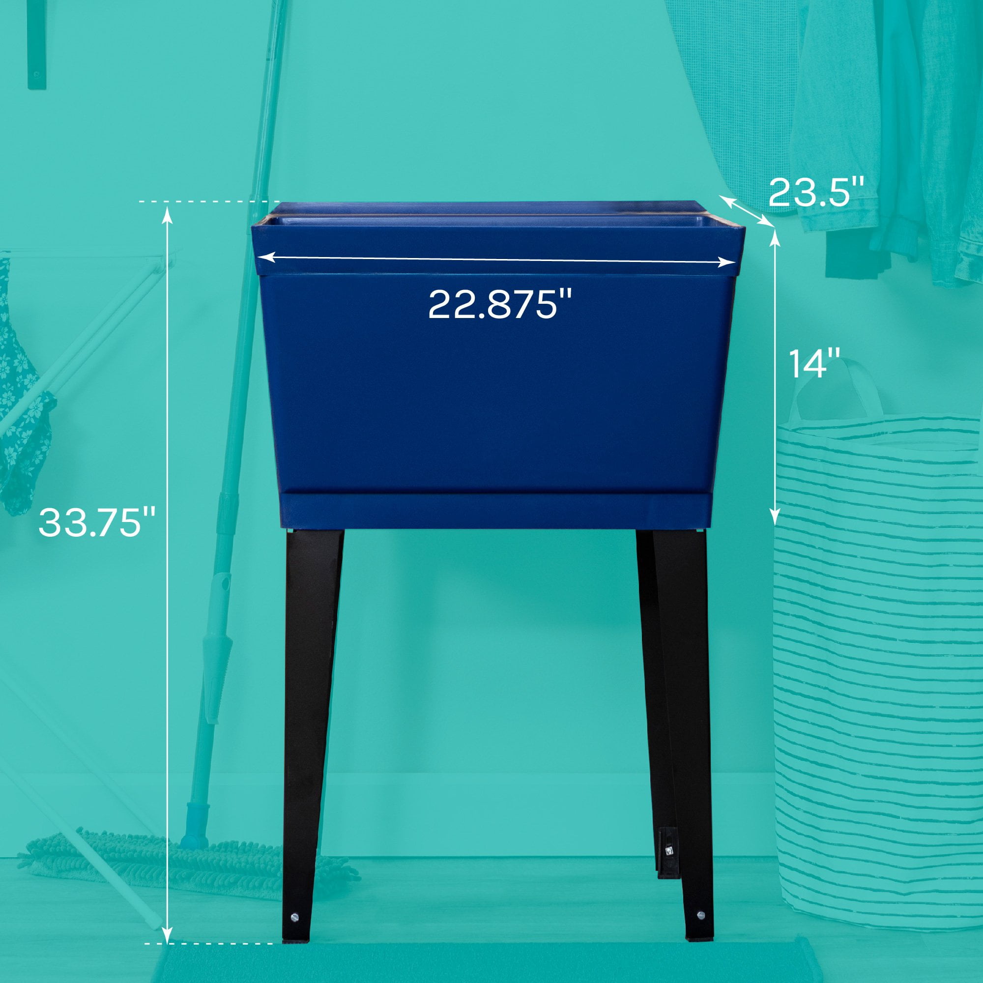 Tehila Blue 19 Gallon Utility Sink Black Legs and P-Trap Kit for Laundry room, Basement, Garage