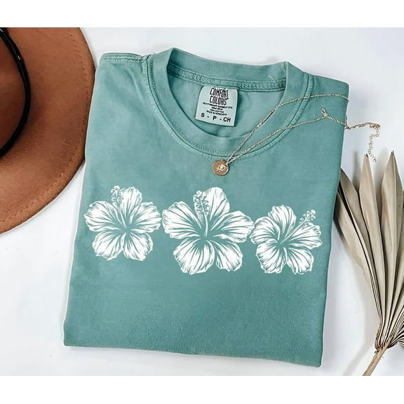 Hibiscus Flower T-Shirt, Tropical Floral T-Shirt, Hawaii Vacation Beach Tee, Summer Vibes Shirt for Women, Coastal Tee TH150550