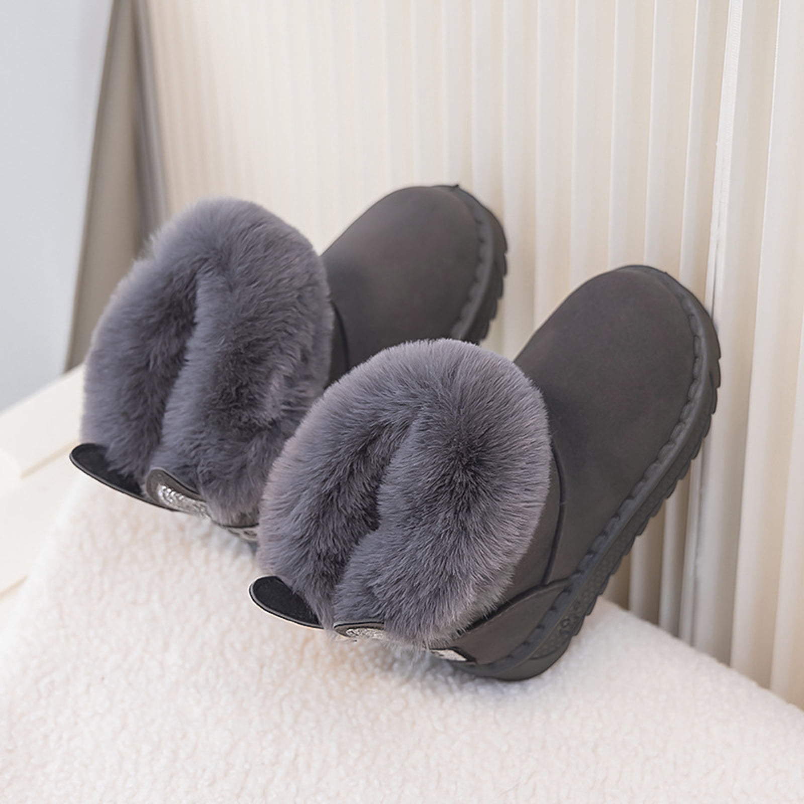 Dakaela Winter Snow Boots Boys Girls Soft Warm Shoes Toddler Plush Slip on Booties Kids Outdoor Boot