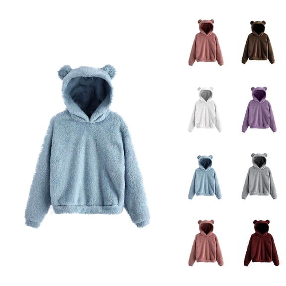 Cute Bear Ears Hoodie for Women 2026 Cute Fall Winter Long Sleeve Plain Hooded Sweatshirt Pullover Top Loungewear