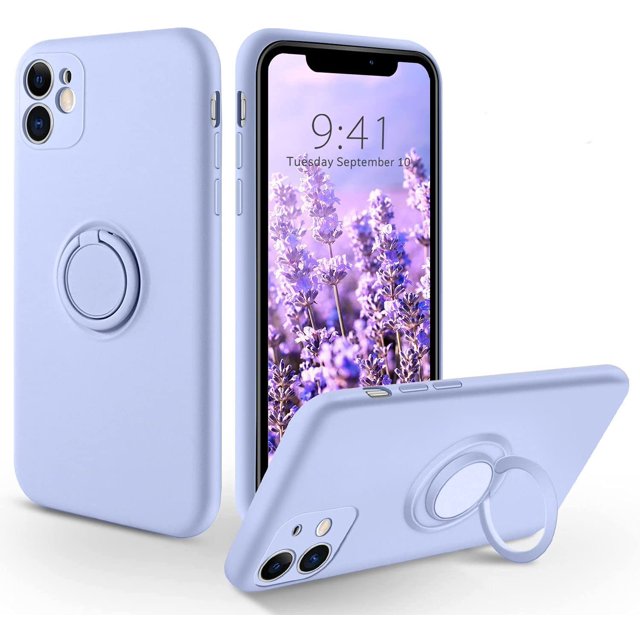 LAICAIW iPhone 11 Case, Phone Case iPhone 11, Slim Silicone Soft Rubber Shockproof Protective 360° Ring Holder Kickstand Drop Protection Bumper Cute Girl Women Boy Men iPhone 11 Cover,Lavender/Purp