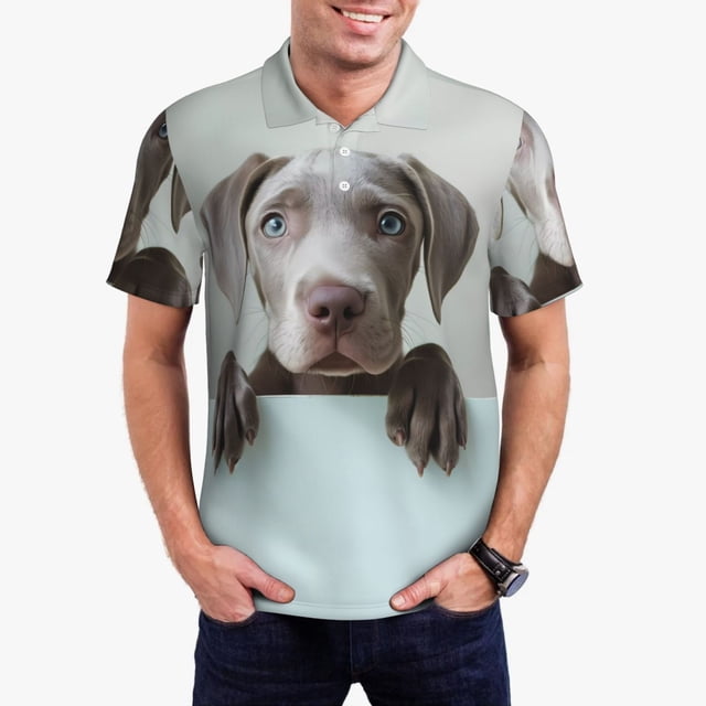 Balery Adorable Puppy Portrait Camisa Polo de Hombre con Estampado, de Manga Corta y Tejido Medio, Camisa Tipo Golf Polo-Large
