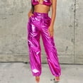 thumbnail image 2 of Pantalones casuales de mujer de colores brillantes con cremalleras de cuero elástico y bridas., 2 of 6