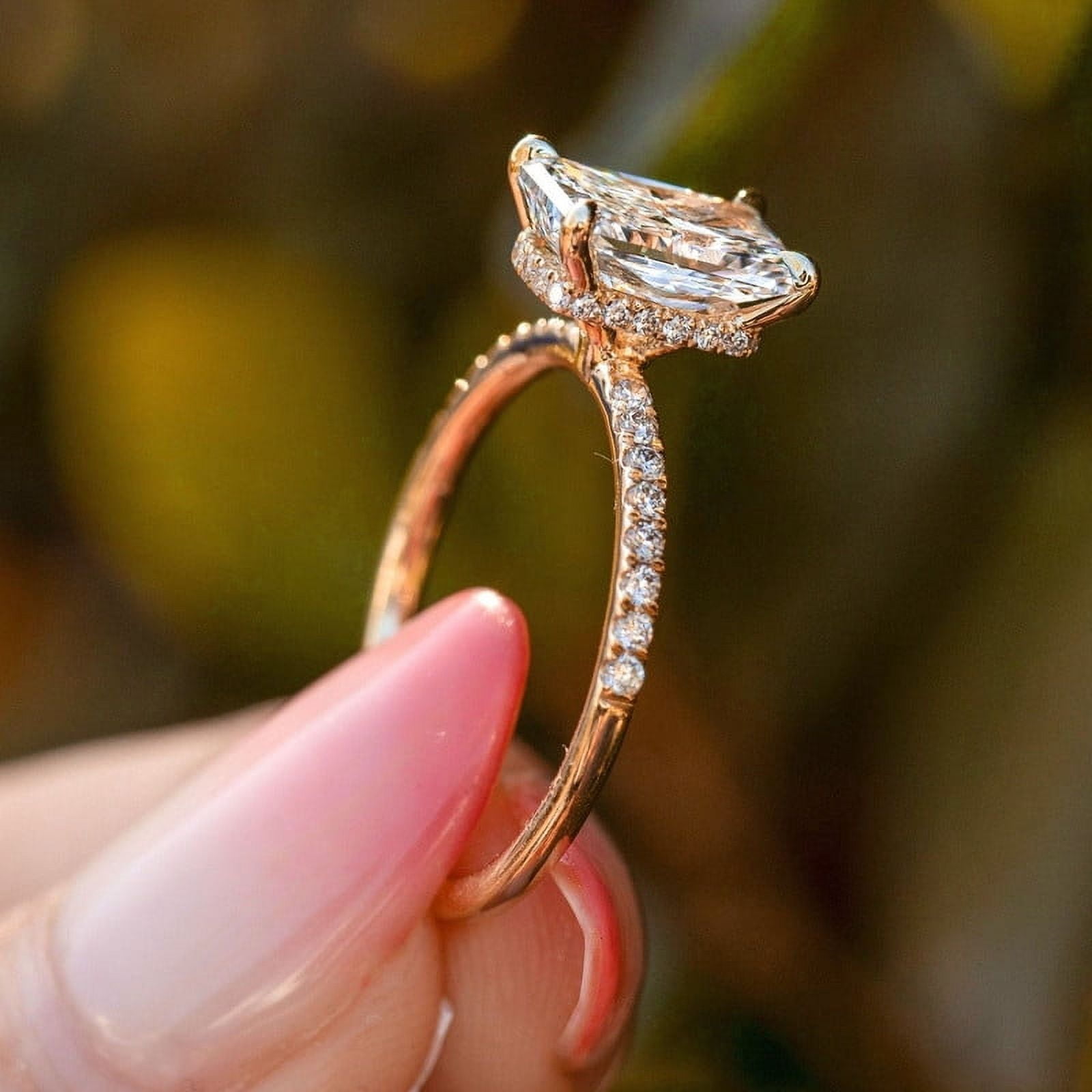 solitaire jewels 3CT Radiant Moissanite Hidden Halo Engagement Ring For Women, 18K Rose Gold