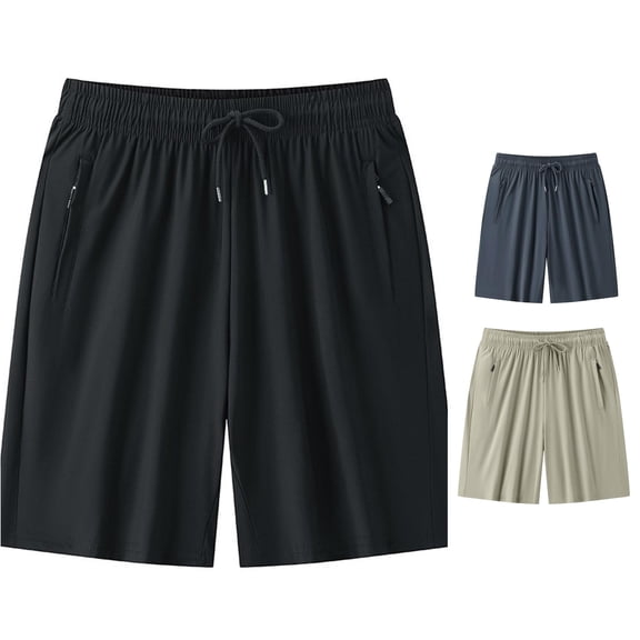 XIAONU Zipper Pocket Athletic Shorts for Men Drawstring Waist Side Pockets Casual Bottoms