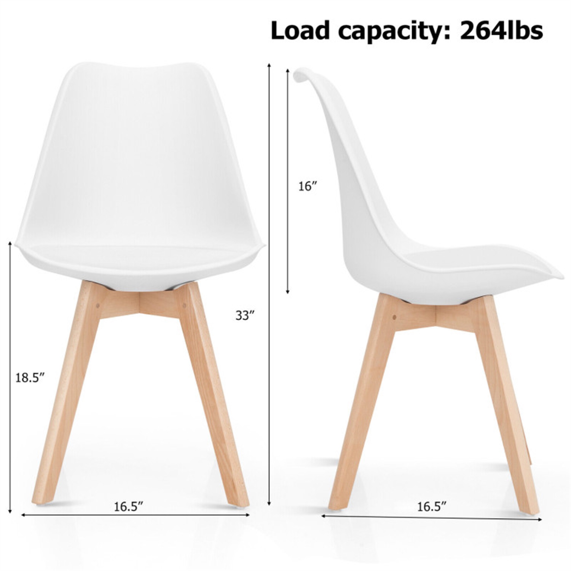 Demi Bonn Set of 4 Dining Chairs Mid-Century Modern Shell PU Seat with Wooden Legs, White